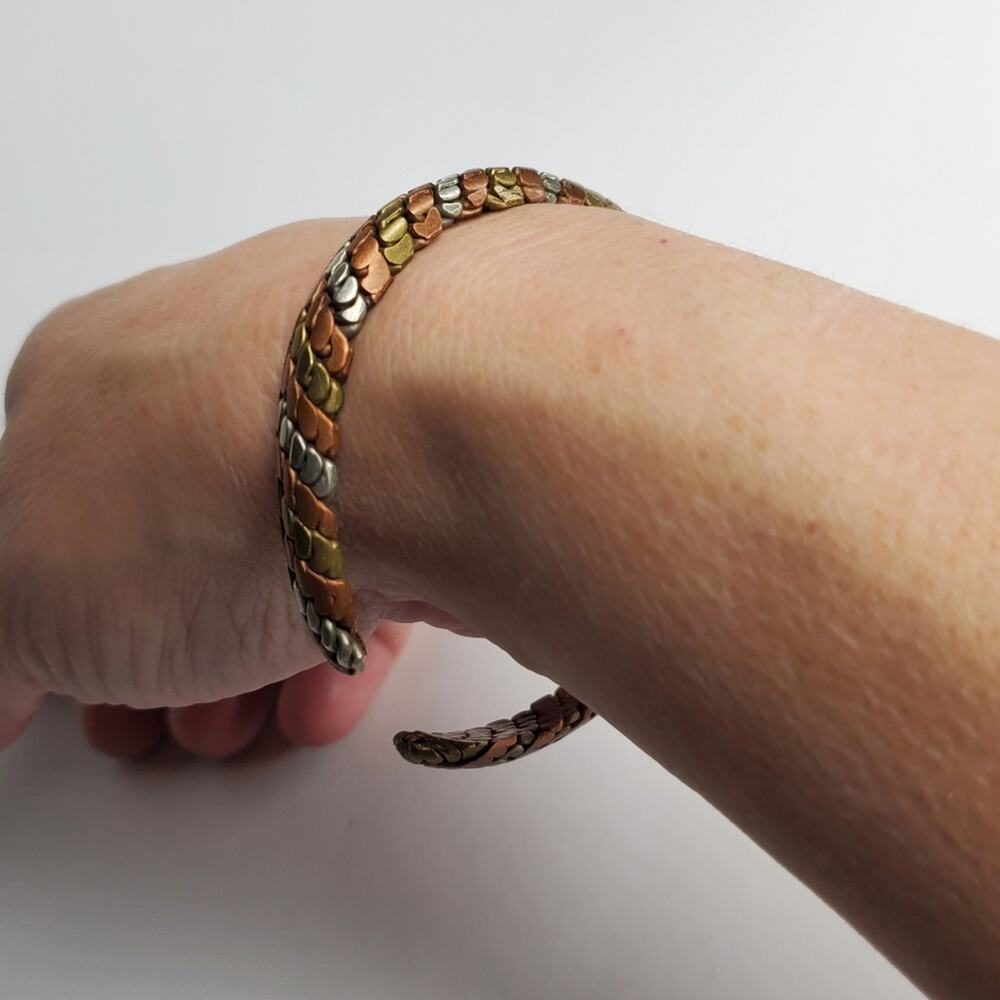 Vintage Copper Multicolored open wrist cuff bracelet Large 3" across - Picture 3 of 6